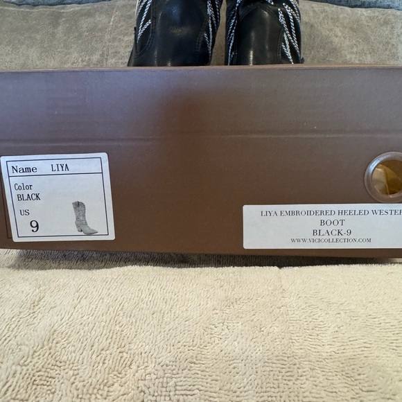 Liya Embroidered Heeled Western Boot - BLACK - Size 9 - Picture 5 of 5